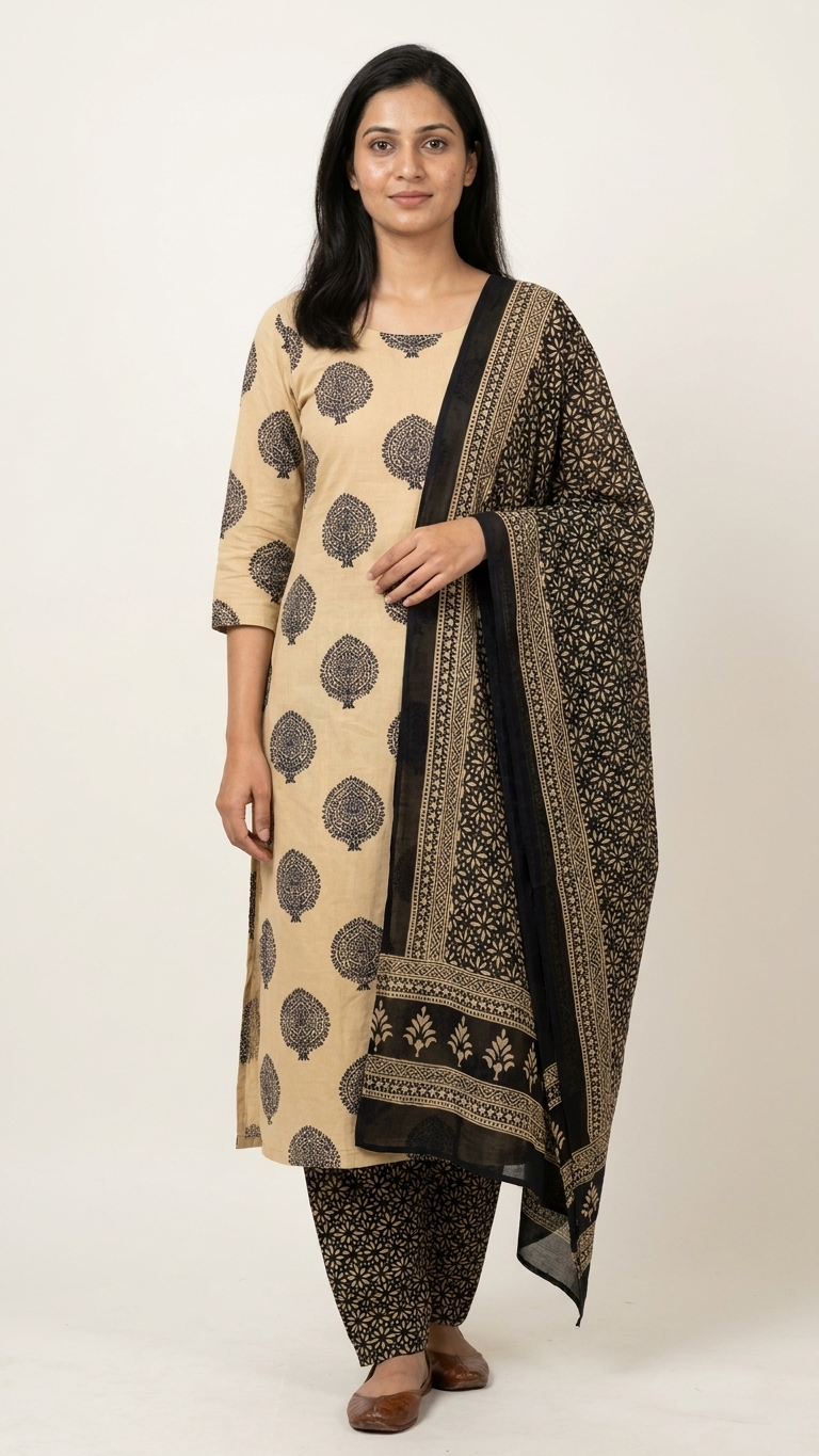 Women's Unstitched Cotton Blend Suit Set with Printed Dupatta | Premium Ethnic Dress Material