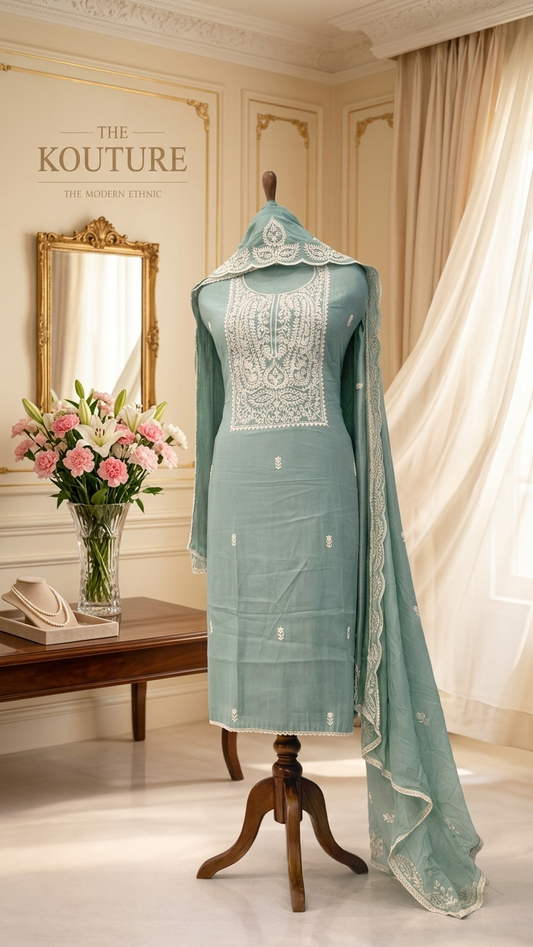 Dusty mauve embroidered lawn suit with Dupatta
