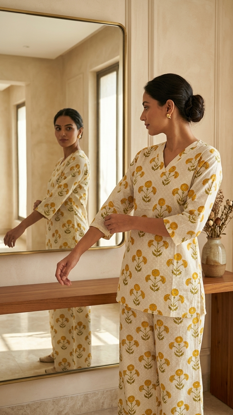 Women's Floral Cotton Co-Ord Set – Premium White Printed Kurta & Palazzo Set