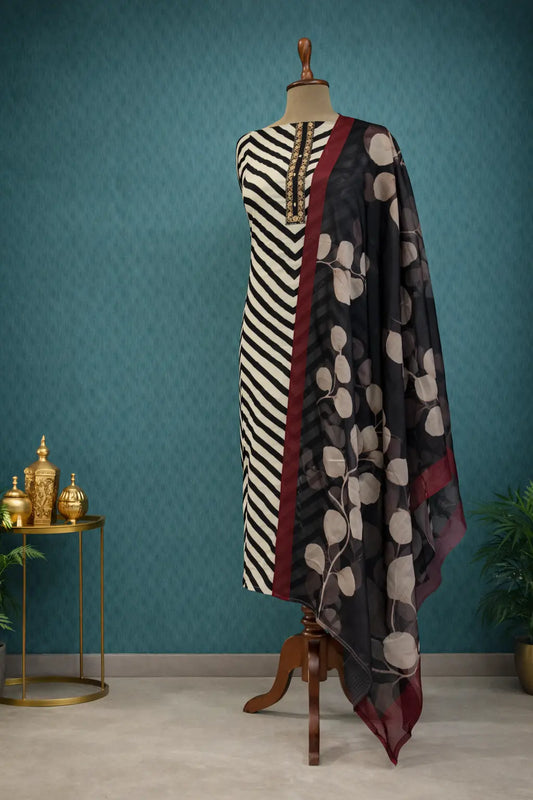 Black ivory ethnic suit setwith Printed Dupatta.