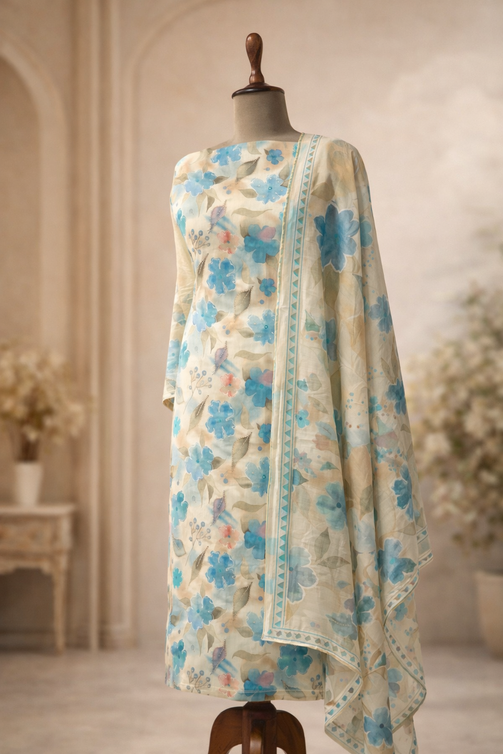 Foral printed suit fabric with dupatta Fabric with Dupatta.