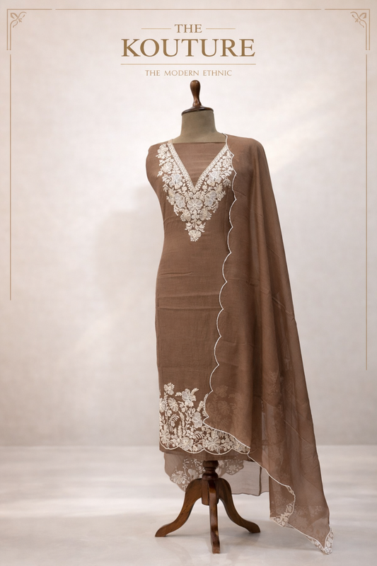 Dusty blush embroidered lawn suit with Dupatta.