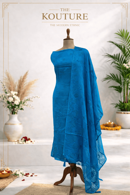 Teal Blue Suit Set with Dupatta for Women.