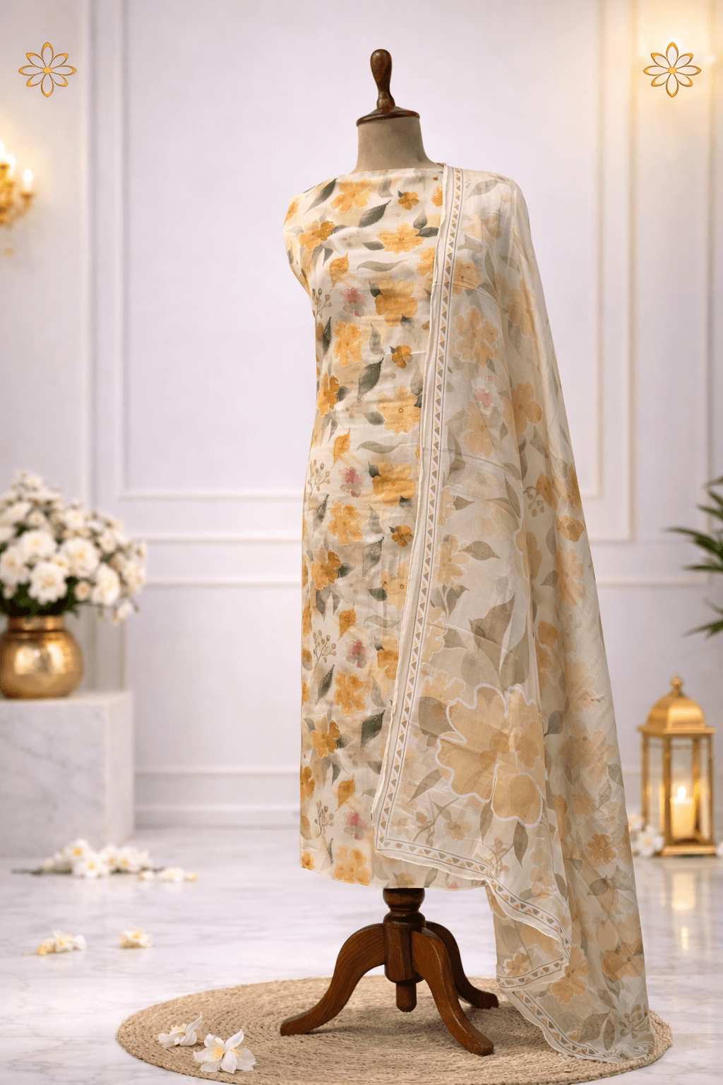 Floral Organza Suit Set with Dupatta – Elegant Ethnic Wear for Women.