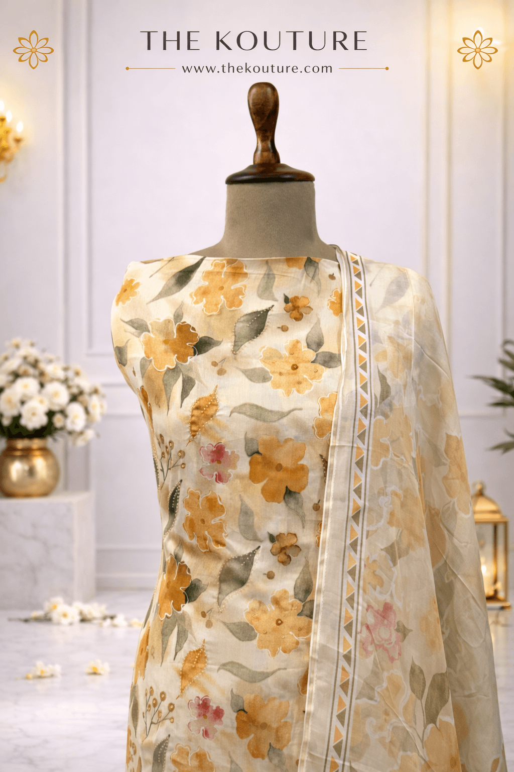 Floral Organza Suit Set with Dupatta – Elegant Ethnic Wear for Women.