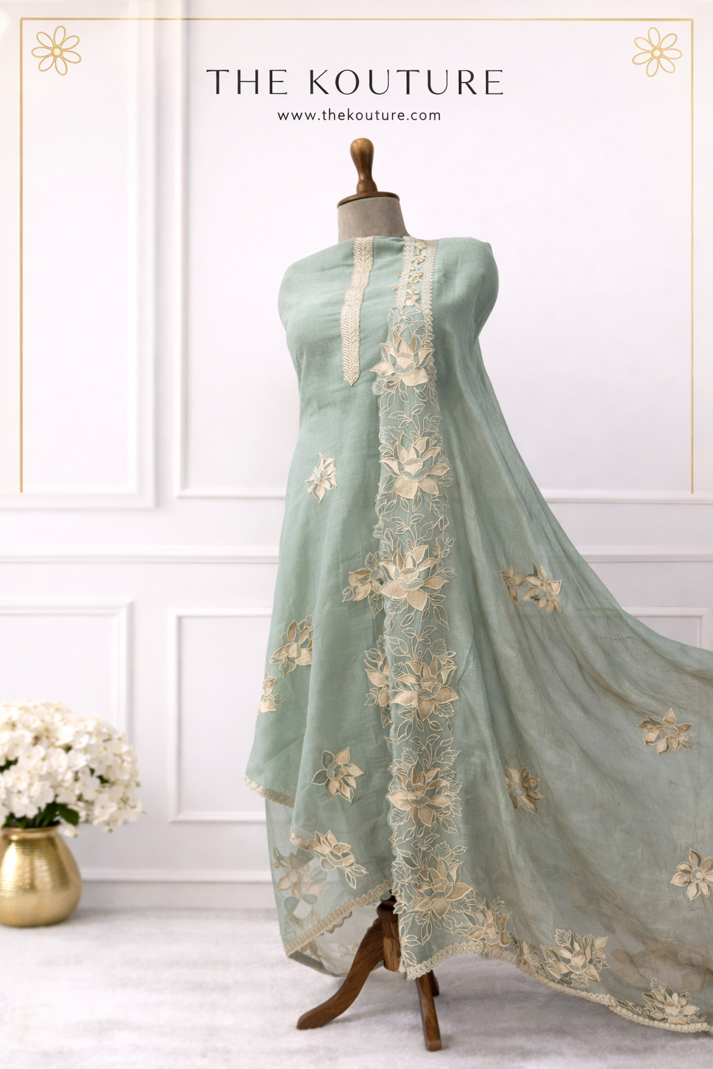 Mint green embroidered lawn suit with Dupatta.