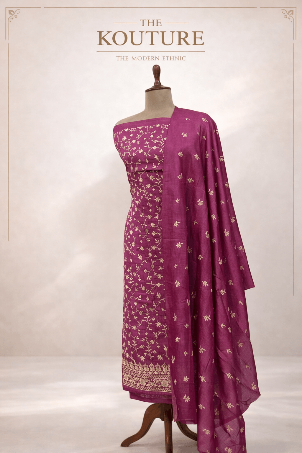 wine magenta silk suit set with Dupatta for Women – Festive Ethnic Wear.