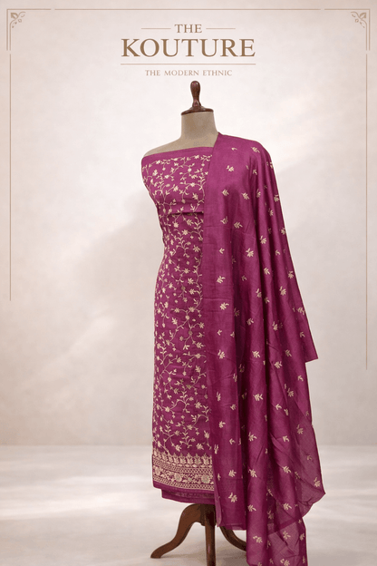 wine magenta silk suit set with Dupatta for Women – Festive Ethnic Wear.