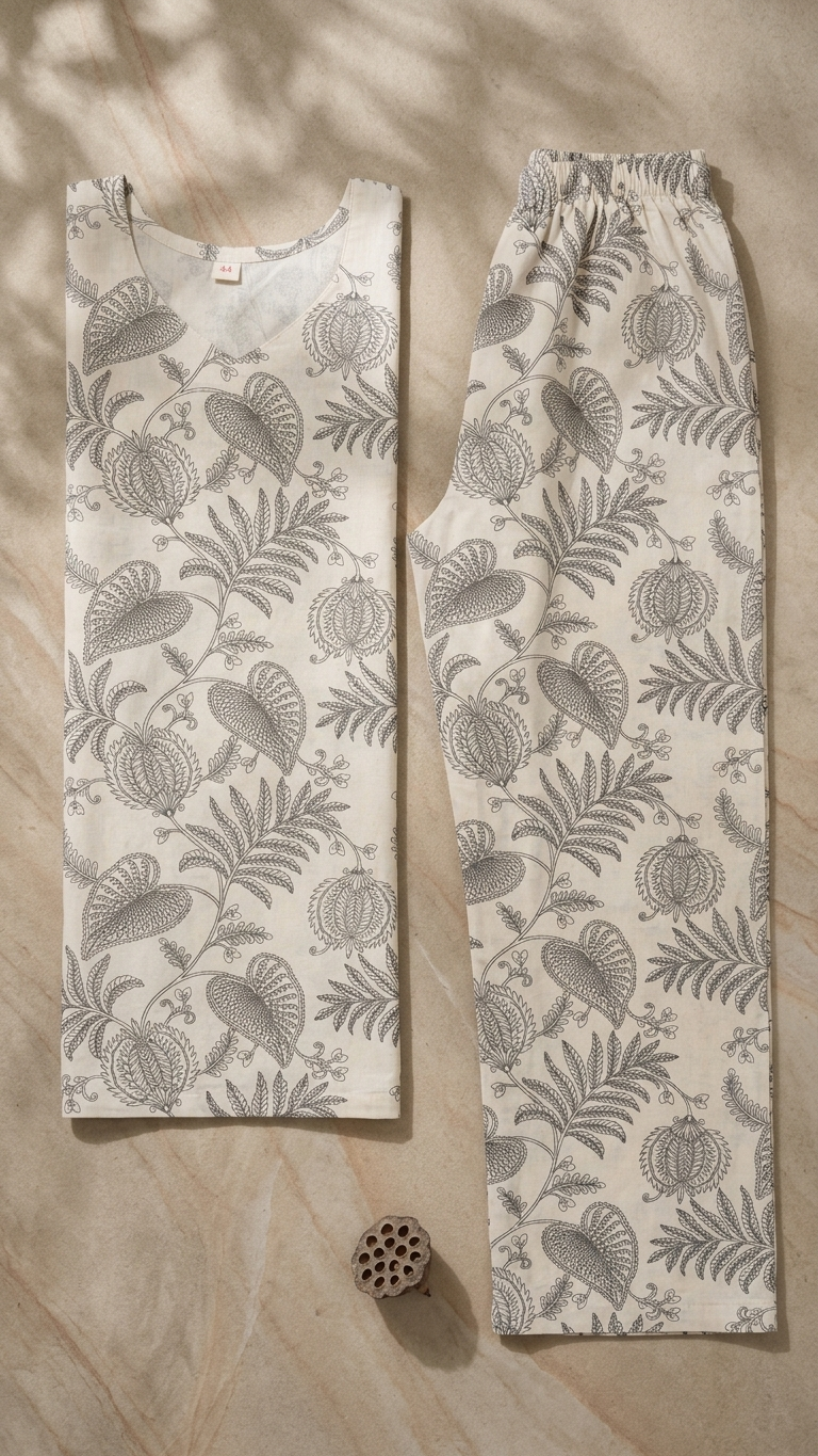 Women's Botanical Print Cotton Blend Co-Ord Set – Premium Relaxed Fit