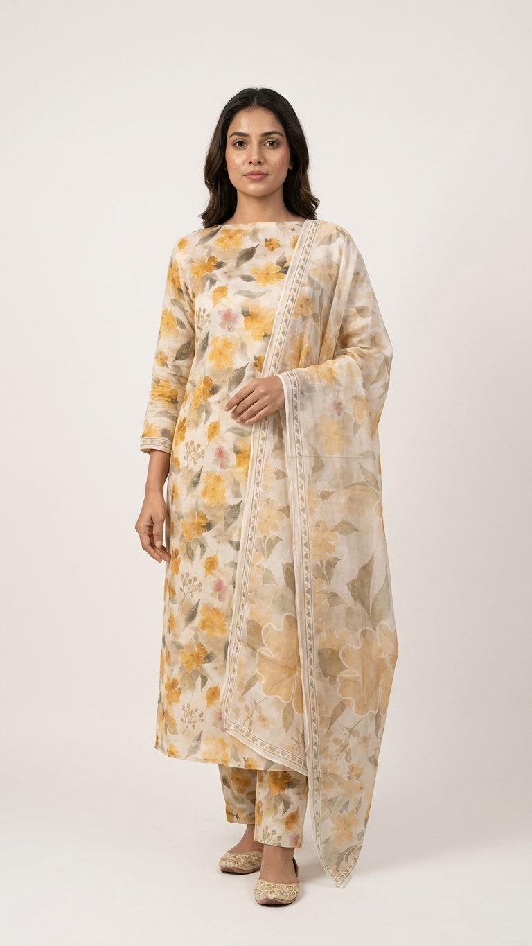 Elegant ethnic wear Floral Suit Set with Dupatta