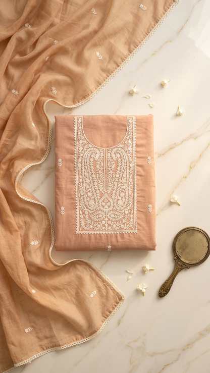 Caramel brown embroidered suit with Dupatta
