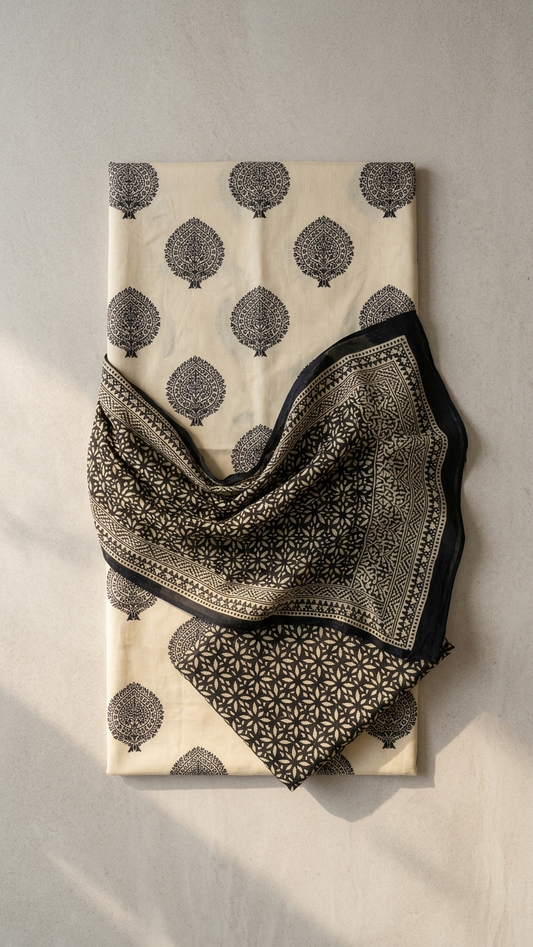 Women's Unstitched Cotton Blend Suit Set with Printed Dupatta | Premium Ethnic Dress Material