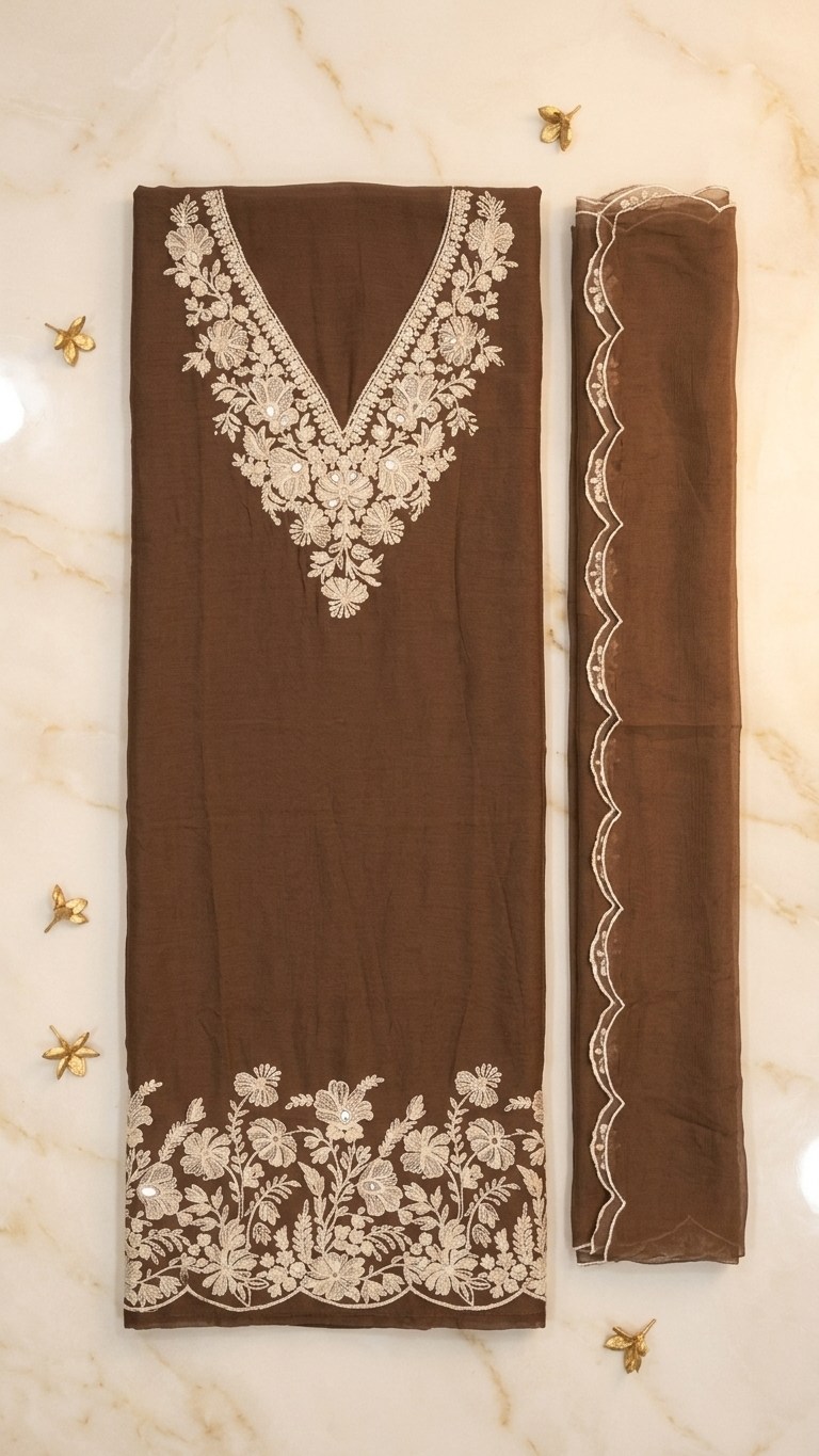 Dusty blush embroidered lawn suit with Dupatta