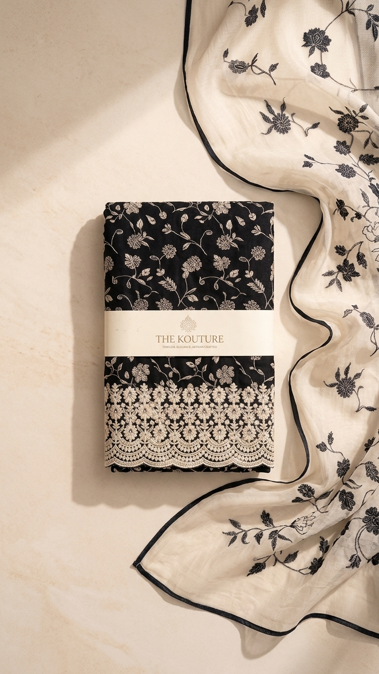 Black and ivory ethnic suit set with Designer Dupatta