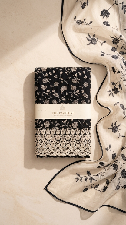 Black and ivory ethnic suit set with Designer Dupatta