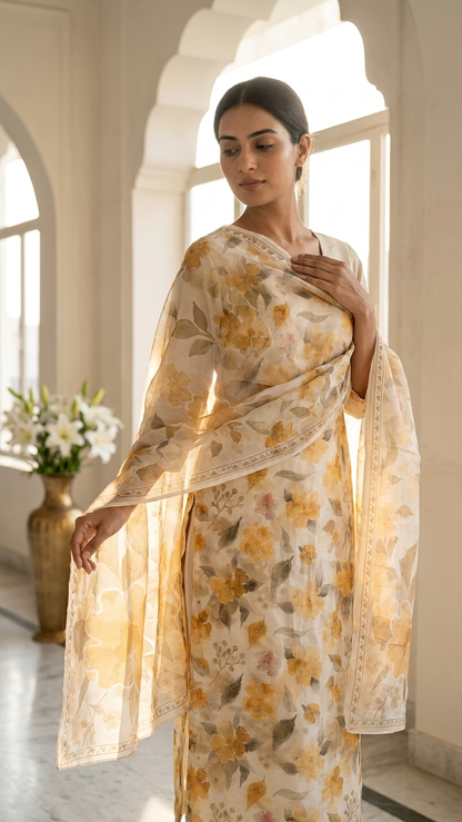 Elegant ethnic wear Floral Suit Set with Dupatta