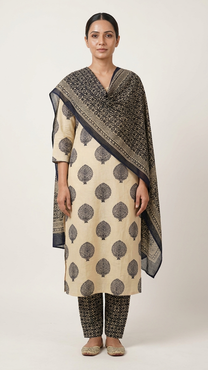 Women's Unstitched Cotton Blend Suit Set with Printed Dupatta | Premium Ethnic Dress Material