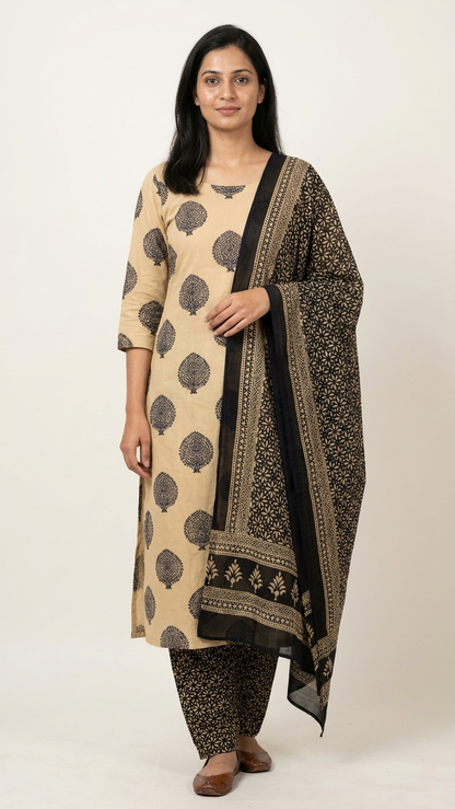 Women's Unstitched Cotton Blend Suit Set with Printed Dupatta | Premium Ethnic Dress Material