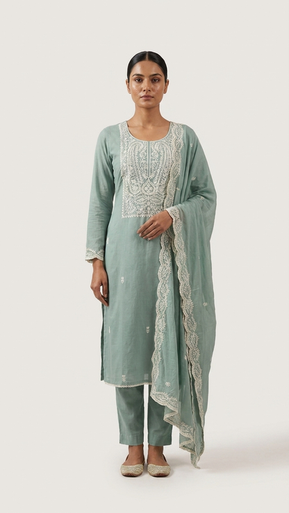 Dusty mauve embroidered lawn suit with Dupatta