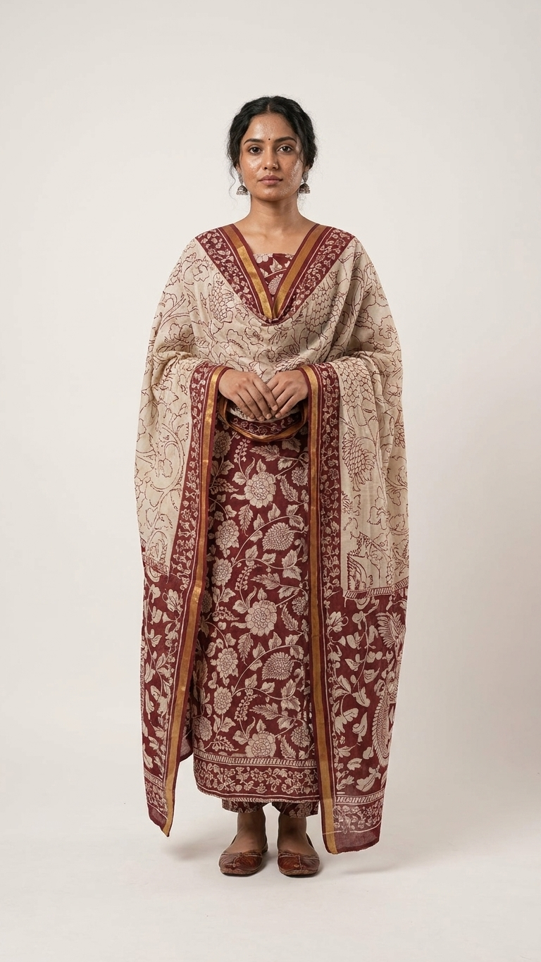 Maroon floral ethnic suit set with Designer Dupatta