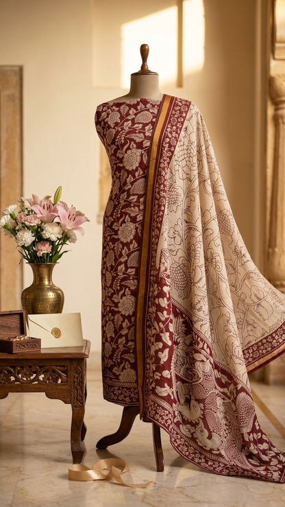 Maroon floral ethnic suit set with Designer Dupatta