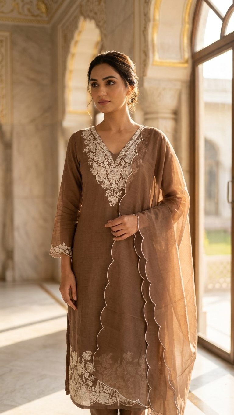 Dusty blush embroidered lawn suit with Dupatta