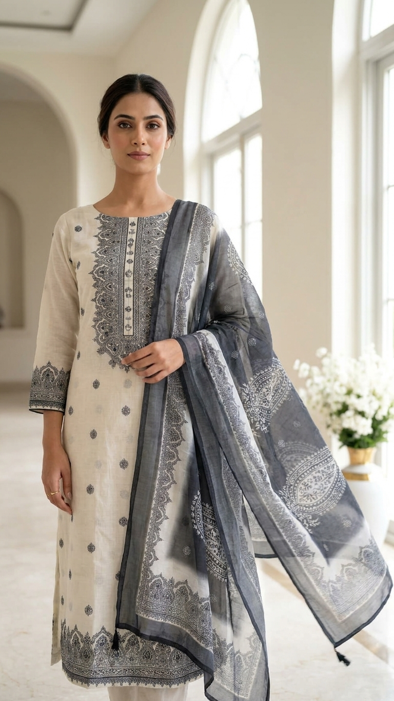 Embroidered ethnic suit set with Designer Dupatta