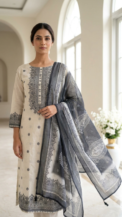 Embroidered ethnic suit set with Designer Dupatta