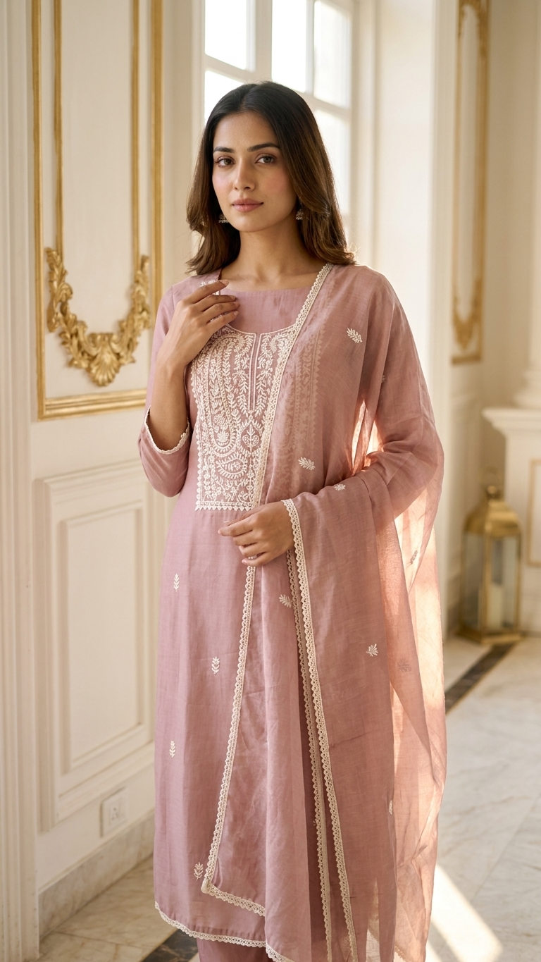 Dusty rose suit for women with Dupatta