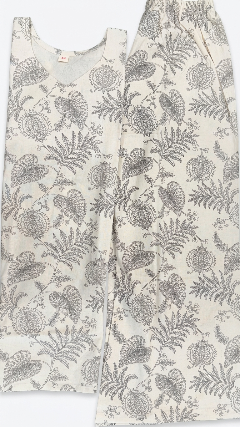 Women's Botanical Print Cotton Blend Co-Ord Set – Premium Relaxed Fit