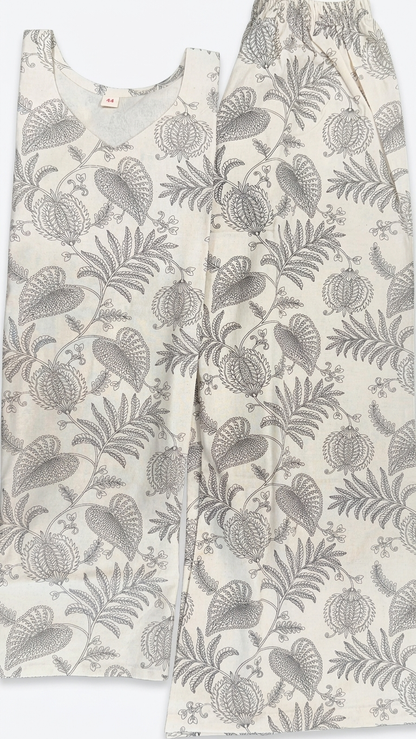 Women's Botanical Print Cotton Blend Co-Ord Set – Premium Relaxed Fit