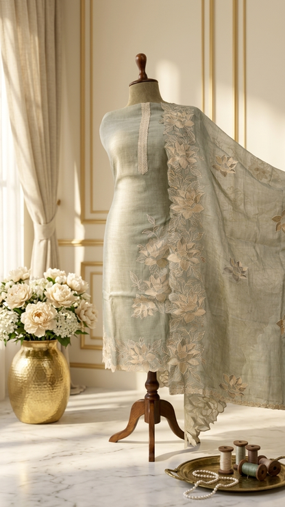 Elegant floral embroidered suit set with Dupatta