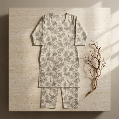 Women's Botanical Print Cotton Blend Co-Ord Set – Premium Relaxed Fit