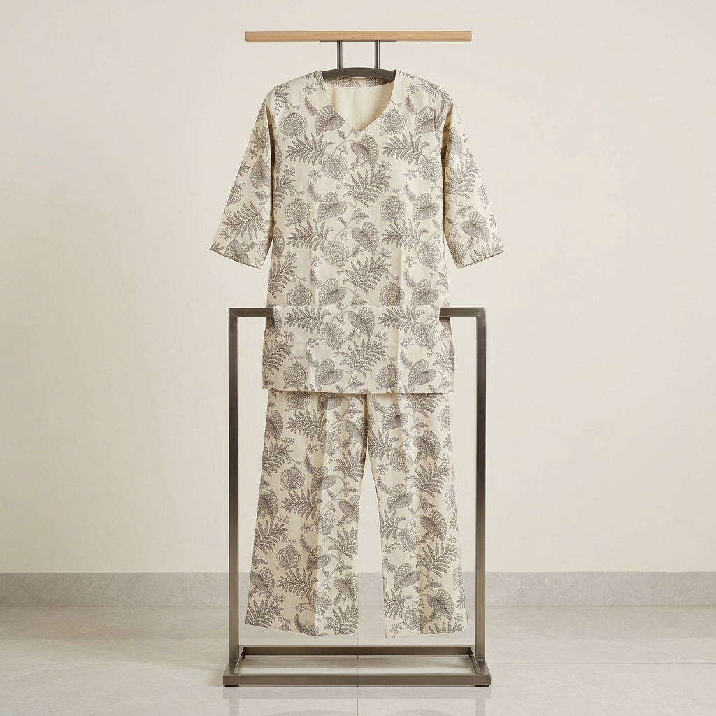 Women's Botanical Print Cotton Blend Co-Ord Set – Premium Relaxed Fit