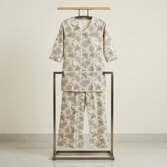 Women's Botanical Print Cotton Blend Co-Ord Set – Premium Relaxed Fit