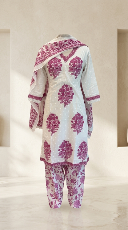 Cotton Blend Printed 3 Piece Suit Set for Women