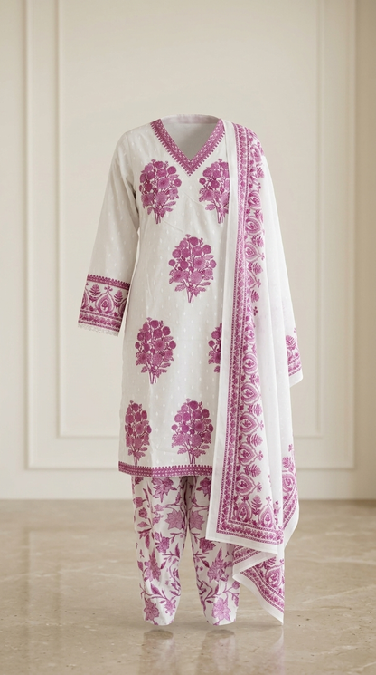 Cotton Blend Printed 3 Piece Suit Set for Women