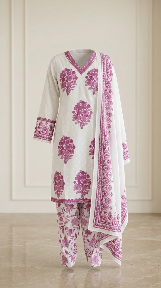 Cotton Blend Printed 3 Piece Suit Set for Women